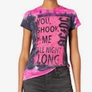 NWT AC/DC Tie-Dye Pink and Black Tee